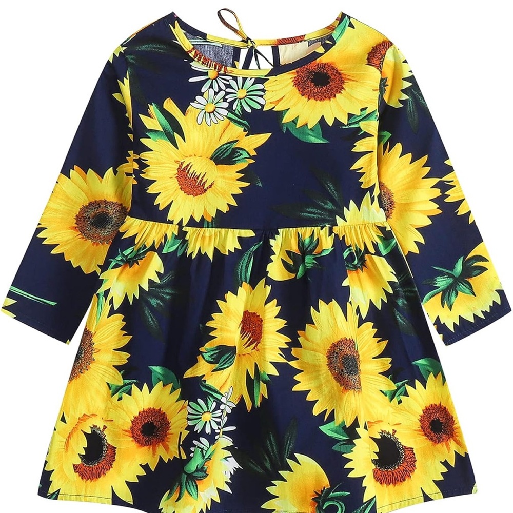 Sunflower Print Kids Dress